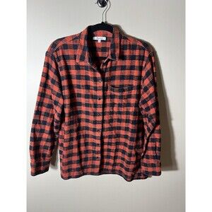 Madewell Shirt Womens Orange Black Flannel Long Button Up Long Sleeve Medium